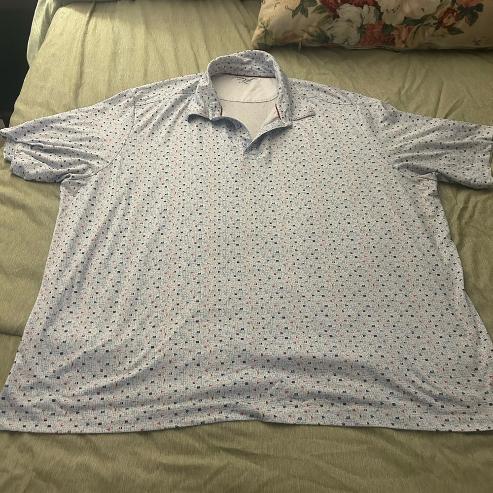 Johnston & Murphy Light Blue Patterned Polo